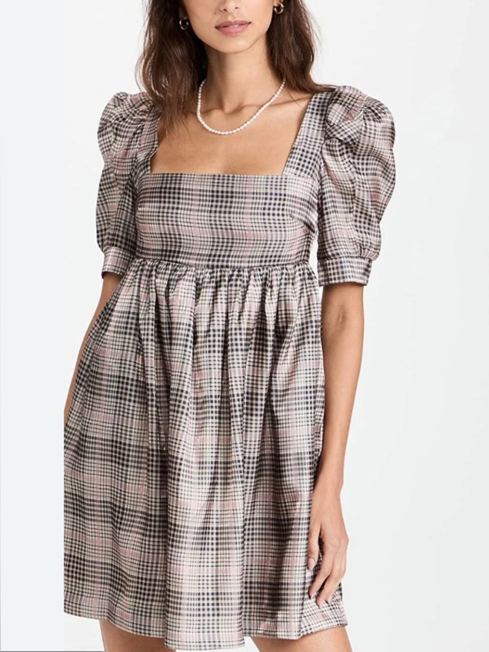 Anthropologie En Saison Plaid Organza Mini Dress Preppy Western Boho Womens S
